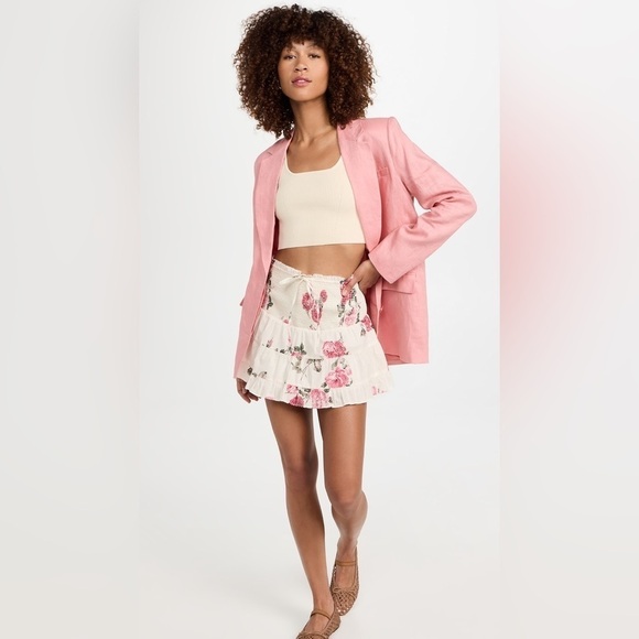 LoveShackFancy Aldana Smocked Floral White and Paradise Pink Mini Skirt 🌸 Small - Picture 5 of 16